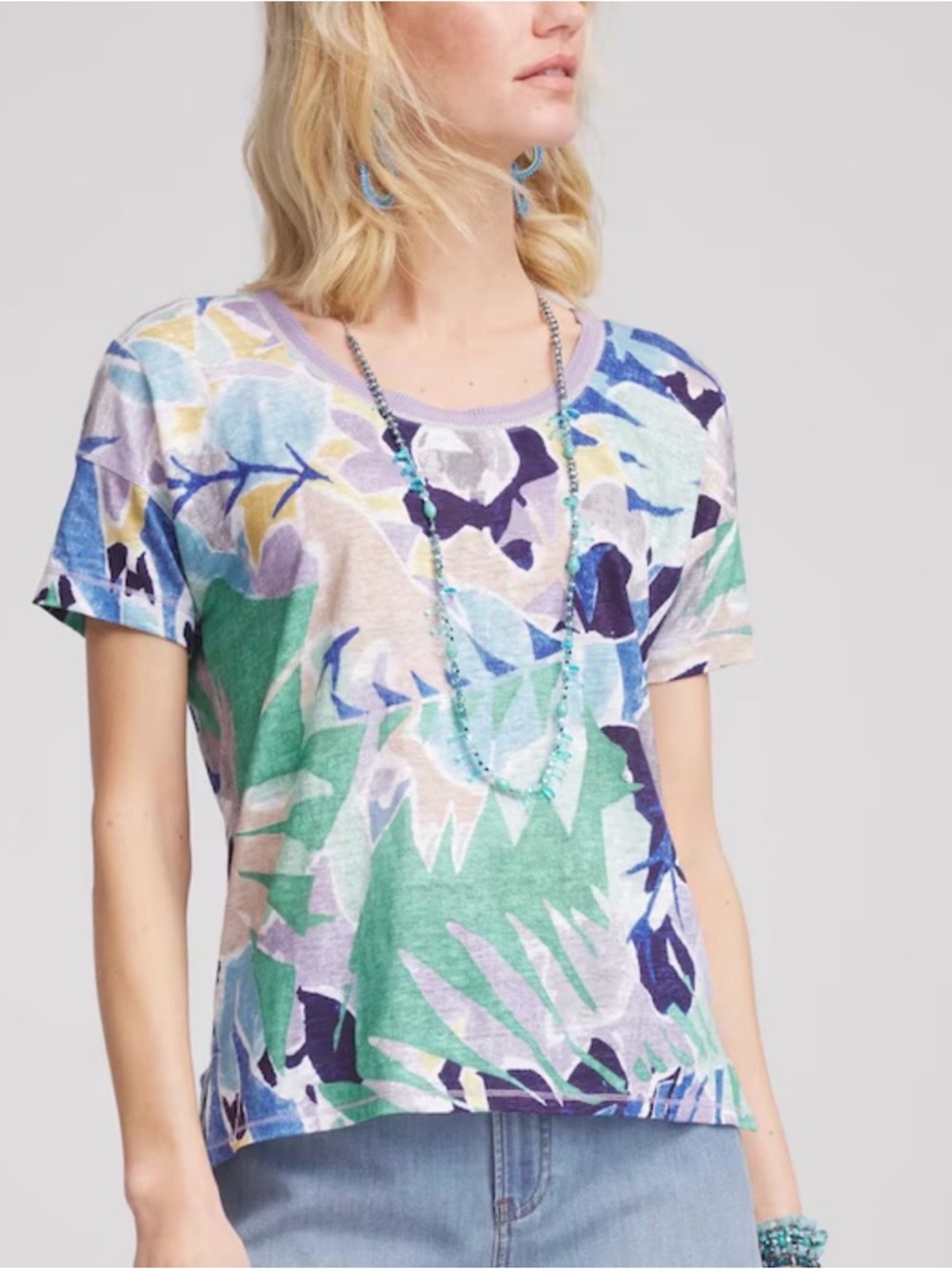 Chico's Tropical Nights Sweater-Trim Linen
Tee